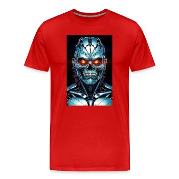 Cyber Skull Neon Steel - Men's Premium Organic T-Shirt - red - Front - Damien (186cm)