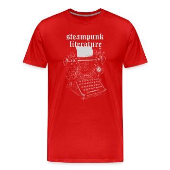 Steampunk Literature Typewriter - Men's Premium Organic T-Shirt - red - Front - Damien (186cm)