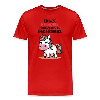hasse Weihnachten Weihnachtsmuffel Anti Einhorn - Männer Premium Bio T-Shirt - Rot - Vorne - Damien (186cm)