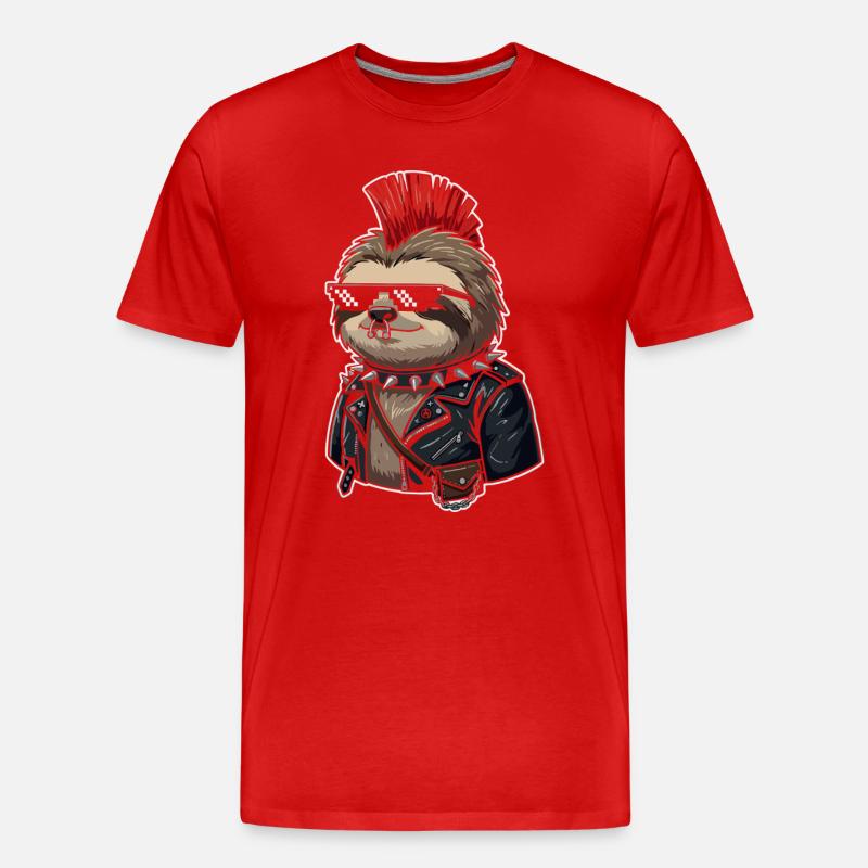 Punk-Sloth im Lederlook - Männer Premium Bio T-Shirt - Rot