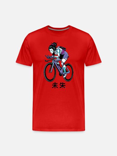 Neon-Cyborg-Geisha-Radfahrerin - Männer Premium Bio T-Shirt - Rot
