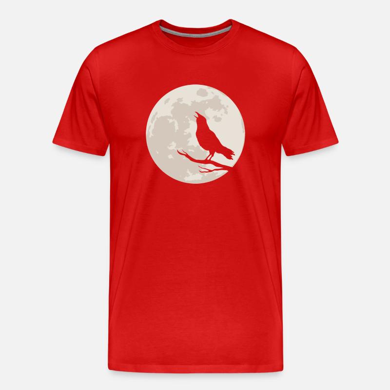Krähe Silhouette vor Vollmond - Männer Premium Bio T-Shirt - Rot
