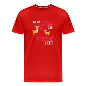 Hirsch Mädchen Wald Tier Rotwild Geschenk Hirsch - Männer Premium Bio T-Shirt - Rot - Vorne - Damien (186cm)