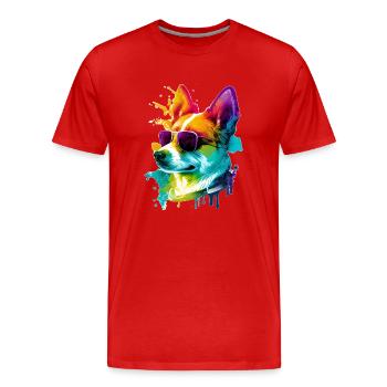 Colorful cool corgi dog with sunglasses - Men's Premium Organic T-Shirt - red - Front - Damien (186cm)