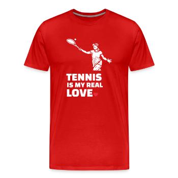 J’adore le tennis - T-shirt bio Premium Homme - rouge - Devant - Damien (186cm)