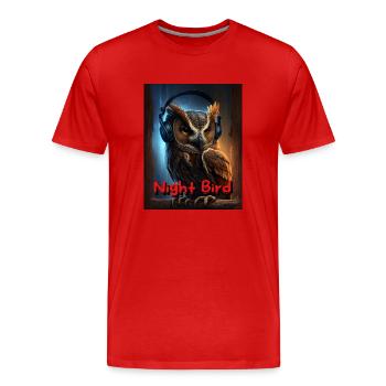 Nachteule mit Kopfhörer - Männer Premium Bio T-Shirt - Rot - Vorne - Damien (186cm)