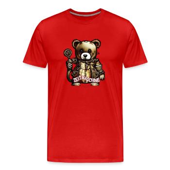 Teddybär Zeitmaschine - Männer Premium Bio T-Shirt - Rot - Vorne - Damien (186cm)
