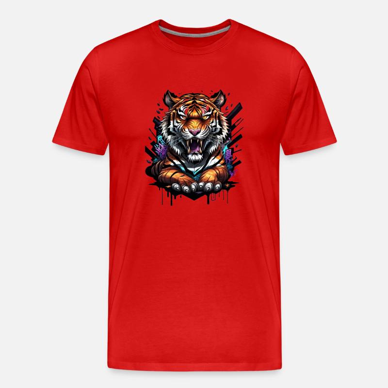 Graffiti Tiger - Männer Premium Bio T-Shirt - Rot