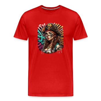 Piratgirl - Männer Premium Bio T-Shirt - Rot - Vorne - Damien (186cm)
