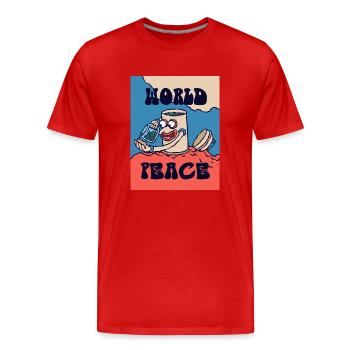 420 Weltfriedens-Morgentee - Männer Premium Bio T-Shirt - Rot - Vorne - Damien (186cm)