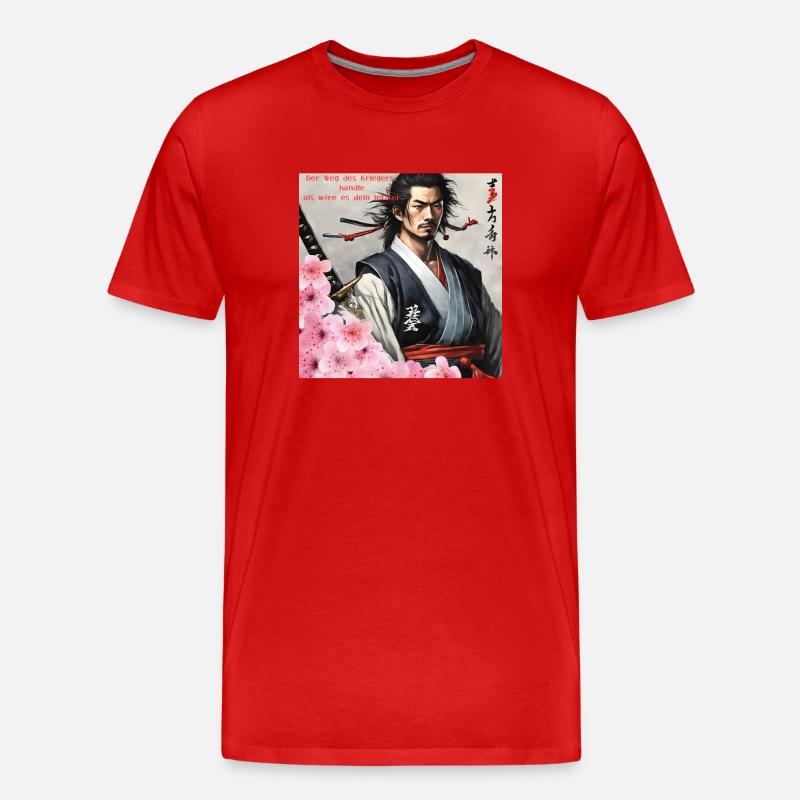 Japanischer Samurai Krieger Kirchblüten - Männer Premium Bio T-Shirt - Rot