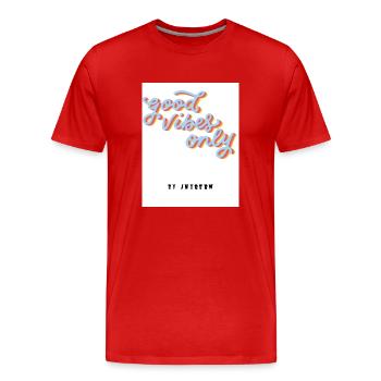 goodvibeOnly Motto - Männer Premium Bio T-Shirt - Rot - Vorne - Damien (186cm)
