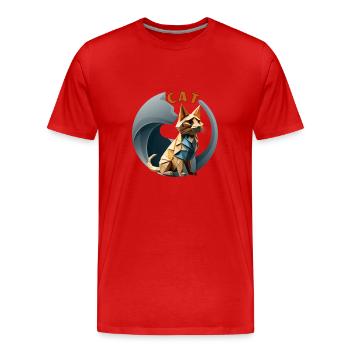 chat origami - T-shirt bio Premium Homme - rouge - Devant - Damien (186cm)