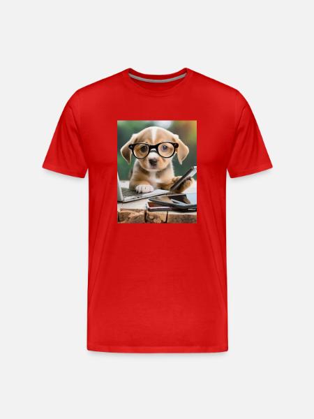 Hund mit Brille - Männer Premium Bio T-Shirt - Rot