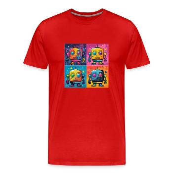 Verspielter Bot: Ein Pop-Art-Fusionsroboter. - Männer Premium Bio T-Shirt - Rot - Vorne - Damien (186cm)