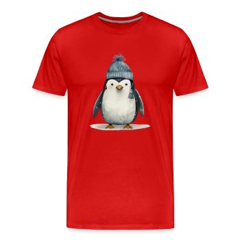 T-shirt pingouin chiot : Adorable espièglerie de l’Antarctique - T-shirt bio Premium Homme - rouge - Devant - Damien (186cm)