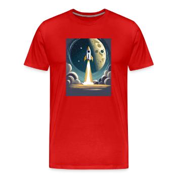 Emmenez-moi sur la lune Démarrage d’une fusée spatiale vintage - T-shirt bio Premium Homme - rouge - Devant - Damien (186cm)