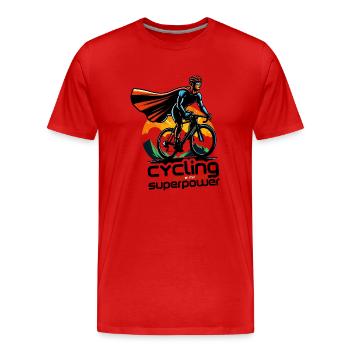 Superpower Cyclist - Men's Premium Organic T-Shirt - red - Front - Damien (186cm)