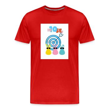 Geschossen um 10. Intensiv und präzise. - Männer Premium Bio T-Shirt - Rot - Vorne - Damien (186cm)