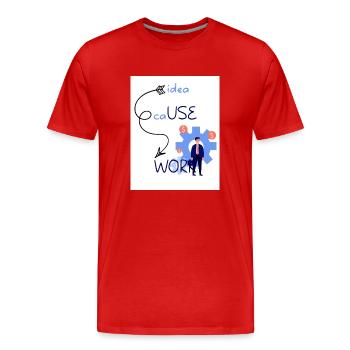 Idee Ursache Arbeit. Aus einer Idee entsteht ein Werk. - Männer Premium Bio T-Shirt - Rot - Vorne - Damien (186cm)