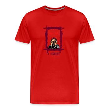 Je te vois - T-shirt bio Premium Homme - rouge - Devant - Damien (186cm)