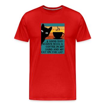 Katzen / Katzenliebhaber Geschenk Katzemotiv - Männer Premium Bio T-Shirt - Rot - Vorne - Damien (186cm)