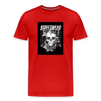 Crâne streetwear - T-shirt bio Premium Homme - rouge - Devant - Damien (186cm)