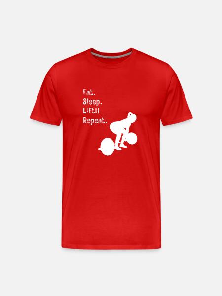 Womens Barbell - Eat. Sleep. Lift!! Repeat. - Men's Premium Organic T-Shirt - red