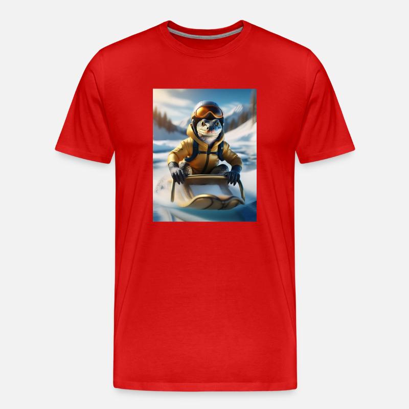 Eine Echse bei einer Schlittenfahrt - Männer Premium Bio T-Shirt - Rot