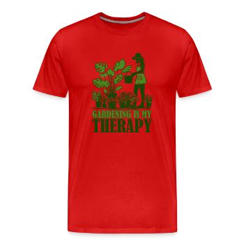 Gartenarbeit ist meine Therapie - Männer Premium Bio T-Shirt - Rot - Vorne - Damien (186cm)