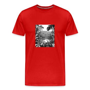 Regenwald - Männer Premium Bio T-Shirt - Rot - Vorne - Damien (186cm)