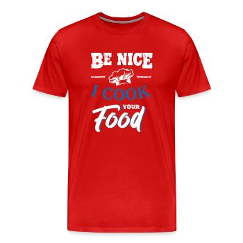 Soyez gentil je cuisine votre chef cuisinier - T-shirt bio Premium Homme - rouge - Devant - Damien (186cm)