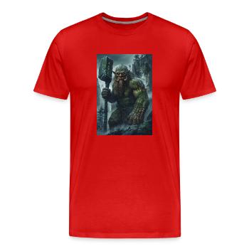 Riese Mythologie Giant Geschenk - Männer Premium Bio T-Shirt - Rot - Vorne - Damien (186cm)