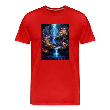 Forêt magique avec cascade - T-shirt bio Premium Homme - rouge - Devant - Damien (186cm)