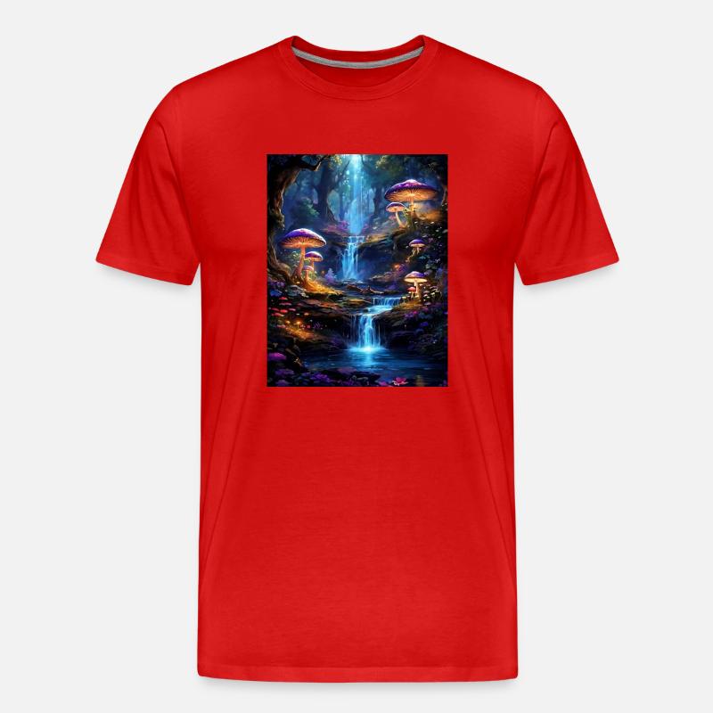 Magischer Wald mit Wasserfall - Männer Premium Bio T-Shirt - Rot