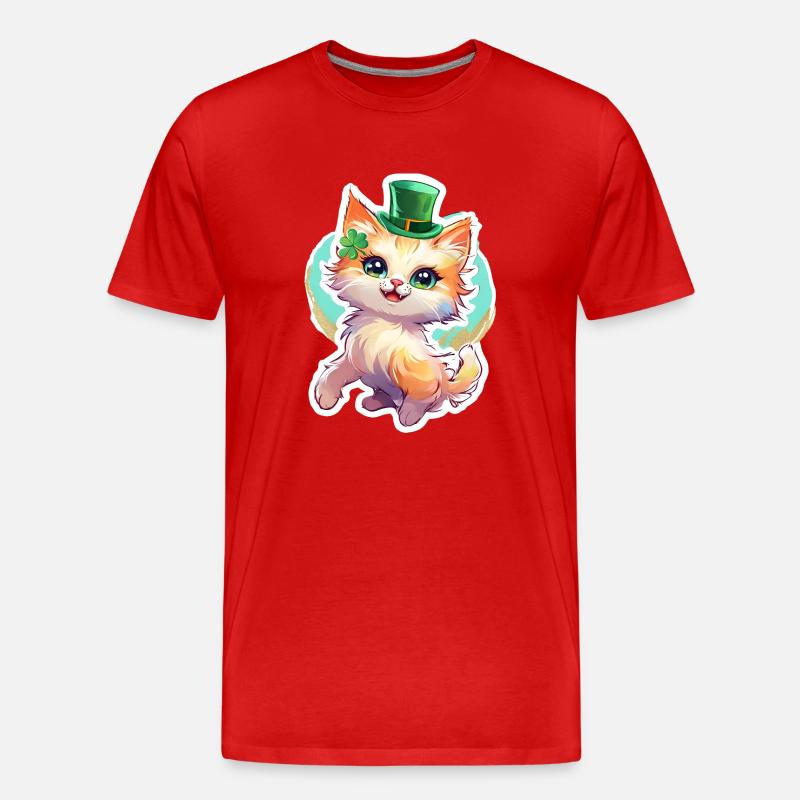 St. Patrick's Day Katze Geschenk - Männer Premium Bio T-Shirt - Rot