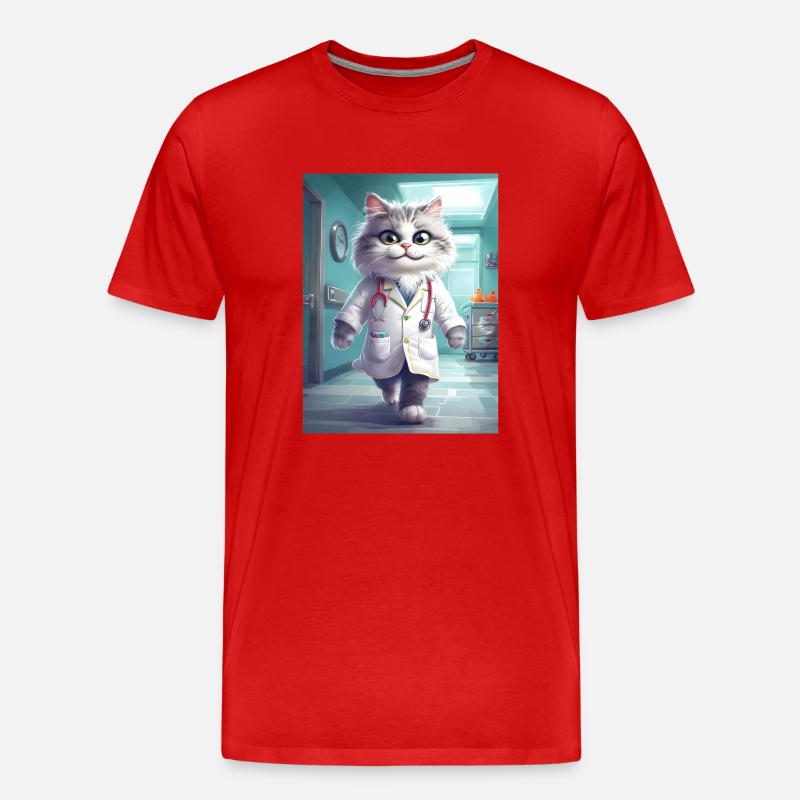 Arzt Katze Beruf Geschenk - Männer Premium Bio T-Shirt - Rot