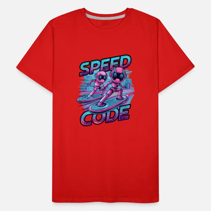Code de vitesse Cyberpunk Robot Surf Tech Art T-shirt bio Premium Homme