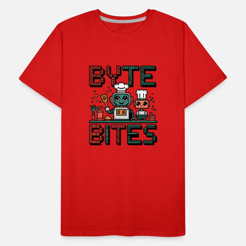 Byte Bites – Cute Pixel Robot Chefs Cooking Up Fun Men's Premium Organic T-Shirt