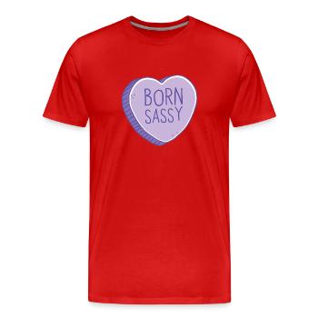 Born sassy Purple candy heart - Men's Premium Organic T-Shirt - red - Front - Damien (186cm)