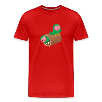 Nidification oiseaux de visage de pêche dans un journal - T-shirt bio Premium Homme - rouge - Devant - Damien (186cm)