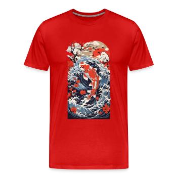 Japanischer Koi Ukiyo-E Fisch und Wasser Japan - Männer Premium Bio T-Shirt - Rot - Vorne - Damien (186cm)
