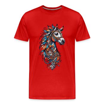 Cheval spirituel plume coiffe cheval Design - T-shirt bio Premium Homme - rouge - Devant - Damien (186cm)