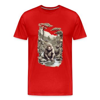 Japanmakake Ukiyo-E Affe in heißer Quelle Design - Männer Premium Bio T-Shirt - Rot - Vorne - Damien (186cm)