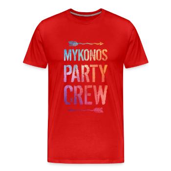 Mykonos Party Crew Spruch - Männer Premium Bio T-Shirt - Rot - Vorne - Damien (186cm)