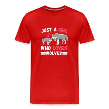 Prédateur Forêt Animaux Amoureux Fille Cadeau Loup - T-shirt bio Premium Homme - rouge - Devant - Damien (186cm)