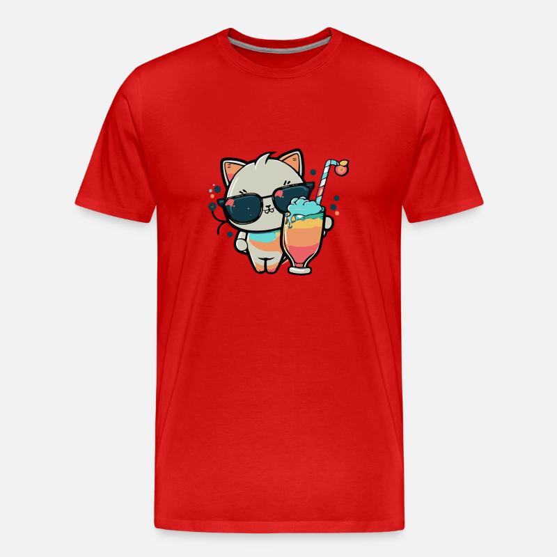 Die coolste Katze am Strand - Männer Premium Bio T-Shirt - Rot