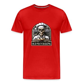 Old Man Baking Skull mit Bäckermütze mit Brot - Männer Premium Bio T-Shirt - Rot - Vorne - Damien (186cm)