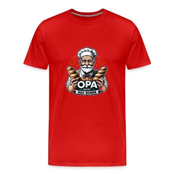 Opa backt das schon - Bäcker mit Broten - Männer Premium Bio T-Shirt - Rot - Vorne - Damien (186cm)