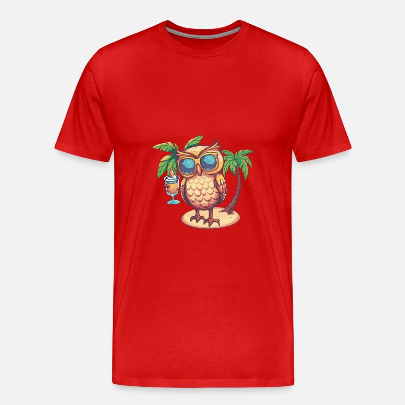 Eule Sommer Strand Comic - Männer Premium Bio T-Shirt - Rot